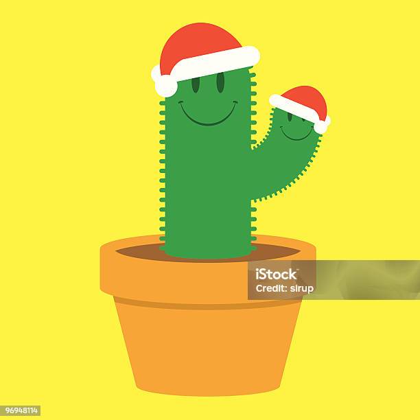 Cute Small Santa Cactus In Plant Pot Vector Stock Illustration - Download Image Now - Art And Craft, Cactus, Cartoon