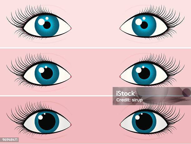 Fêmea De Olhos Azulclaro E Escuro - Arte vetorial de stock e mais imagens de Aberto - Aberto, Adulto, Azul