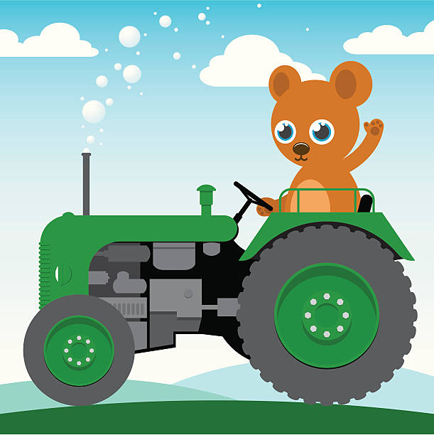 Cute bear driving an old tractor  ursus tractor stock illustrations