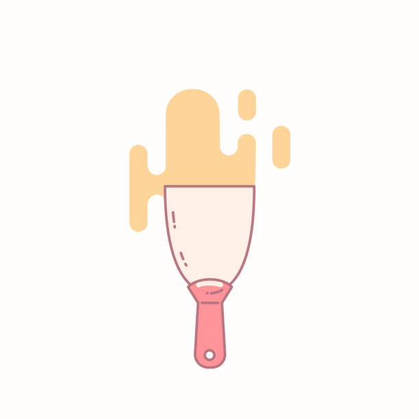 Putty knife and spatula repair tool icon. Putty knife and spatula repair tool icon. Spackling or paint instrument flat illustration isolated on white. hand with a plaster spatula stock illustrations
