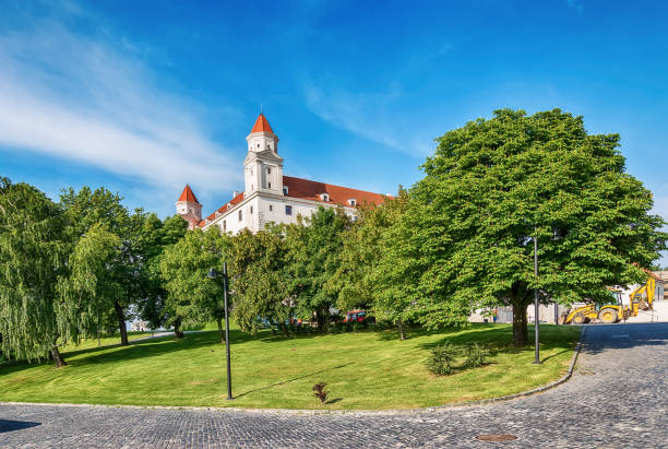 Bratislava castle. Bratislava, Slovakia May 24, 2018: Bratislava castle. Bratislavsky Hrad close-up panorama with no people in sunny day. Exterior view of the castle in Bratislava. bratislava castle bratislava castle fort stock pictures, royalty-free photos & images