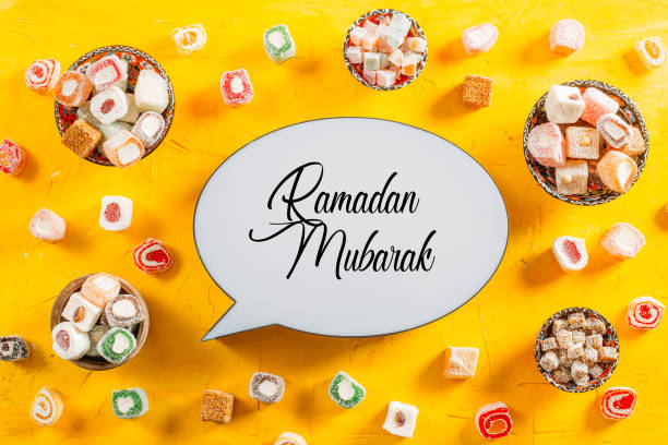 istock Ramadan Mubarak Text and Turkish Delights 969493300