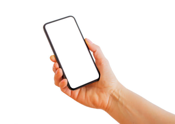 istock Person holding smartphone with blank white screen. Mobile app mockup. 969497432