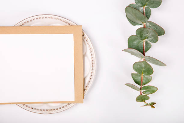 istock Top view of blank greeting card with plants 969504808