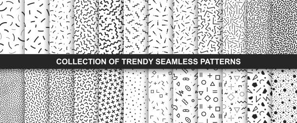 sorunsuz vektör desen büyük koleksiyonu. moda tasarım 80-90'lı yılların. siyah ve beyaz dokular. - pattern stock illustrations