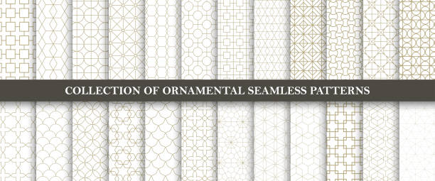 ilustraciones, imágenes clip art, dibujos animados e iconos de stock de colección de patrones de vectores ornamentales sin fisuras. diseño oriental geométrica de la rejilla. - ornamental pattern