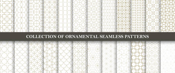 Collection of seamless ornamental vector patterns. Grid geometric oriental design. Collection of seamless ornamental vector patterns. Grid geometric oriental design. You can find repeatable backgrounds in swatches panel. east stock illustrations