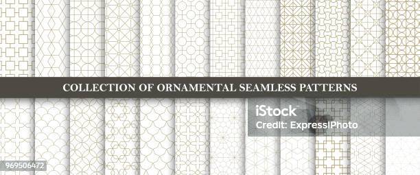 Collection Of Seamless Ornamental Vector Patterns Grid Geometric Oriental Design Stock Illustration - Download Image Now