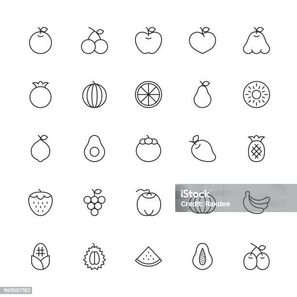 Fruit Icon Thin Line Series Stock Illustration - Download Image Now - Icon Symbol, Avocado, Fruit