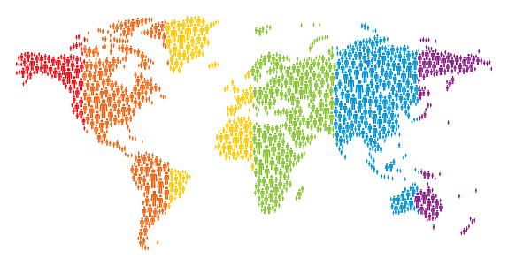 Vector of World Map Made of Stickman Figures with Pride Flag colors