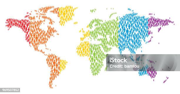 World Map Made Of Stickman Figures With Pride Flag Colors Stock Illustration - Download Image Now