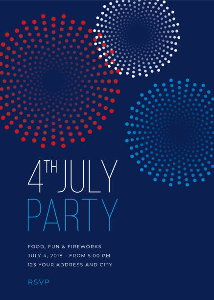 ilustrações de stock, clip art, desenhos animados e ícones de fourth of july party invitation with fireworks - illustration - national holiday illustrations