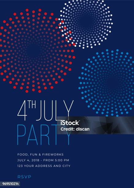 Fourth Of July Party Invitation With Fireworks Illustration Stock Illustration - Download Image Now