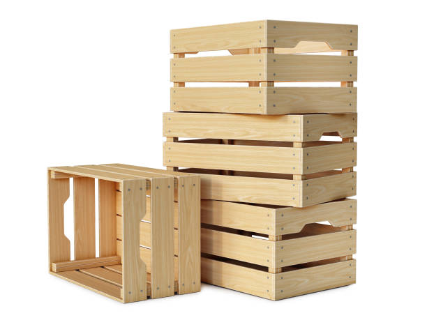 la pile de caisses en bois isolé sur fond blanc - caisse en bois photos et images de collection