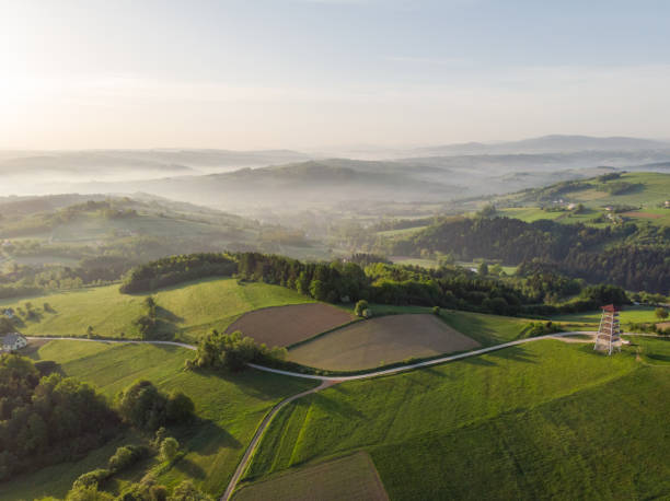 istock Beautiful aerial view over hills at sunrise 969512004