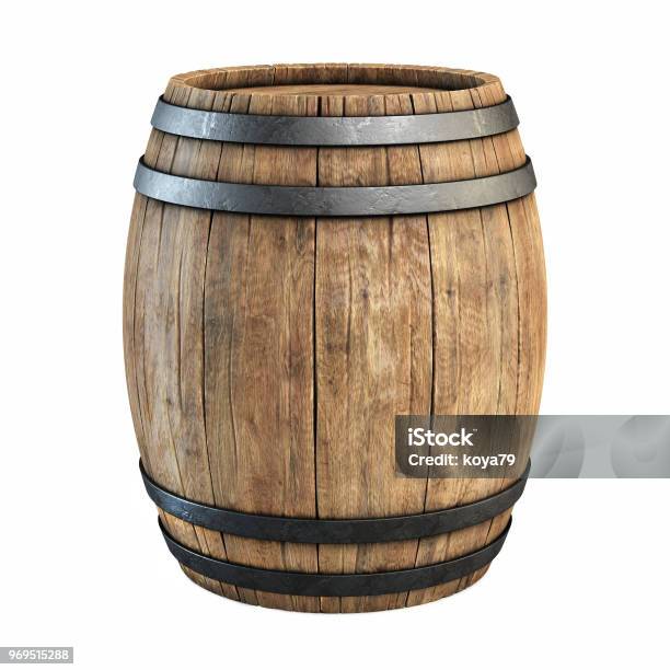 Wine Barrel Over White Background Stock Photo - Download Image Now - Barrel, Wood - Material, Vat