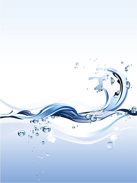 Abstract blue and white water wave background with droplets vector art illustration