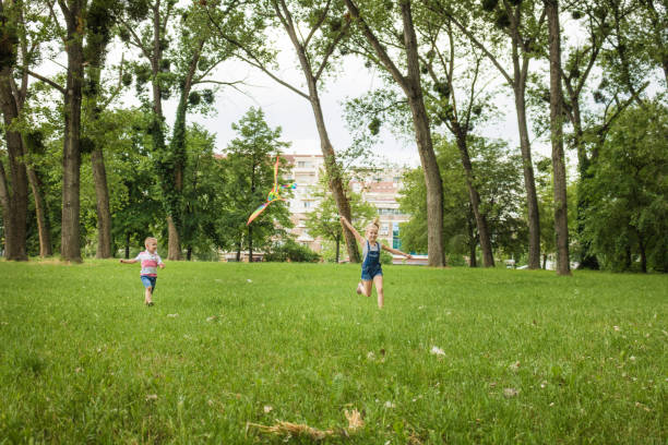 istock Happy children flying kite. 969522470