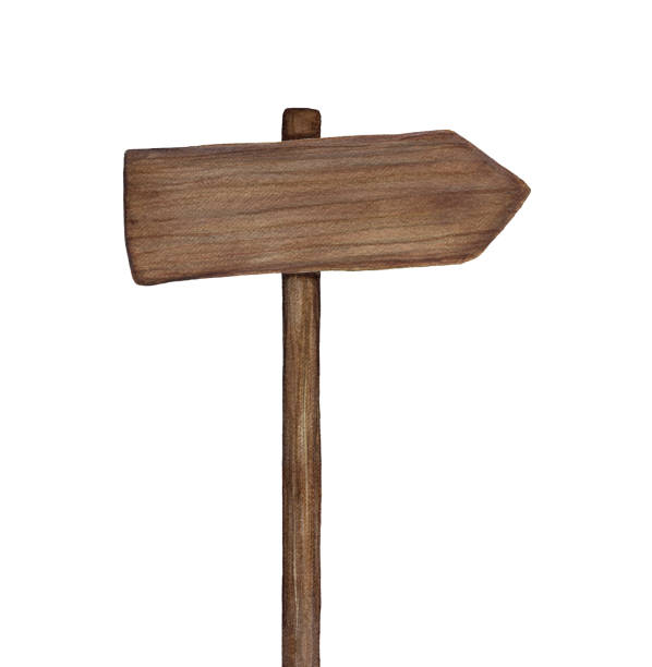 drewniany znak strzałki kierunkowej. jeden obiekt, prosty naturalny kształt, ciemnobrązowy kolor. - arrow sign road sign fence stock illustrations