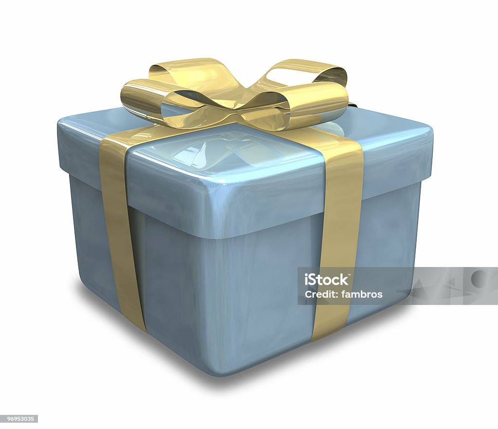 Azul regalo con amarillo oro envoltura (3D - Foto de stock de Azul libre de derechos
