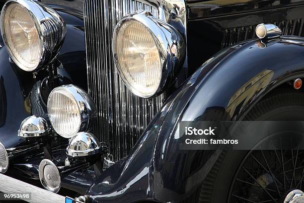 Oldfashioned Luxury Black Car Stock Photo - Download Image Now - Black Color, Bright, Bumper