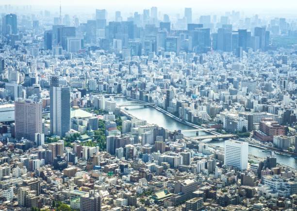 istock Aerial Cityscape : Sumida River - Downtown Tokyo , Japan 969546028