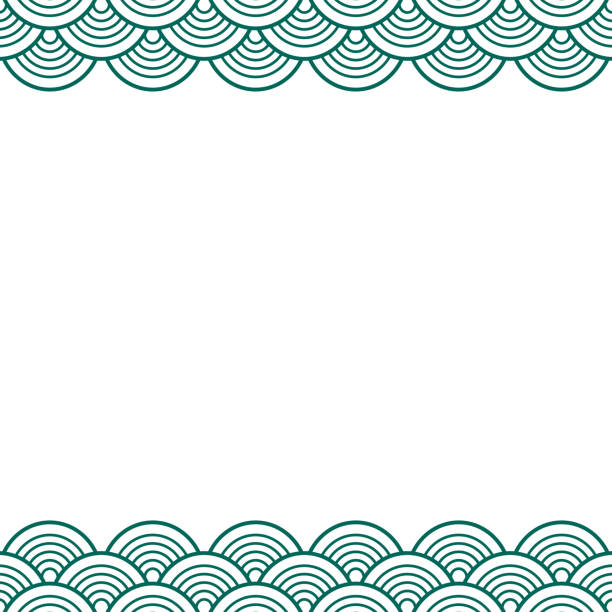 Green Teal Traditional Wave Japanese Chinese Border White Green Traditional Wave Japanese Chinese Seigaiha Border. Vector Illustration scallop stock illustrations