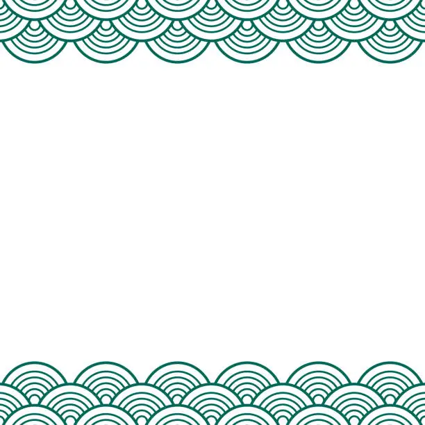 Vector illustration of Green Teal Traditional Wave Japanese Chinese Border