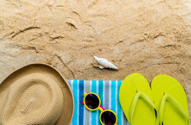 istock Beach Accessories On Table On Beach - Summer Holidays 969555286