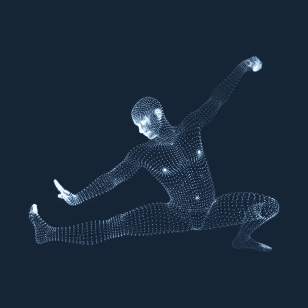 istock Kickbox Fighter Preparing to Execute a High Kick. Fitness, Sport, Training and Martial Arts Concept. 3D Model of Man. Human Body. Design Element. Vector Illustration. 969559762