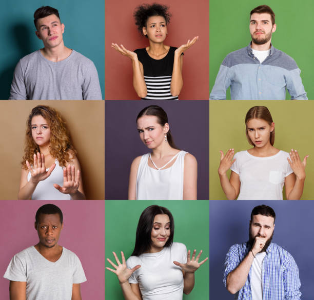 istock Set of confused diverse people at studio backgrounds 969562770