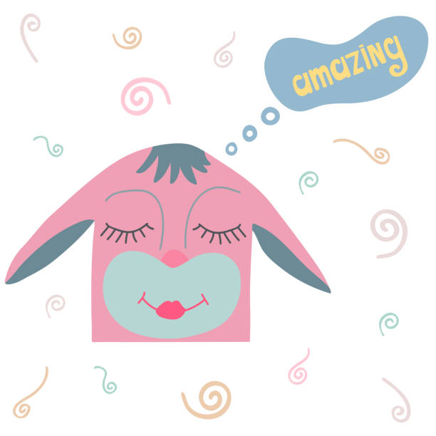 istock Lovely hand-drawn pink hare with doodles and a lettering Amazing. Greeting card. 969564238