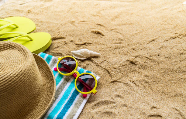 istock Beach Accessories On Table On Beach - Summer Holidays 969571118