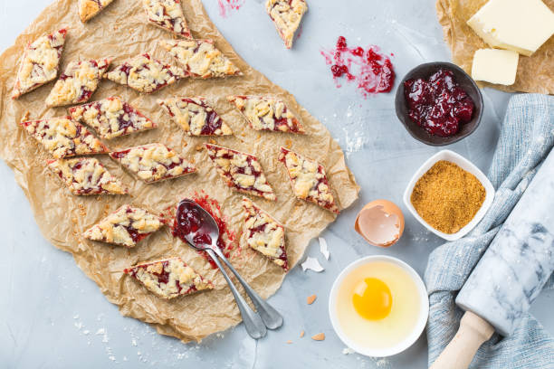 istock Homemade cake cookie bars with berry jam and ingredients 969572356