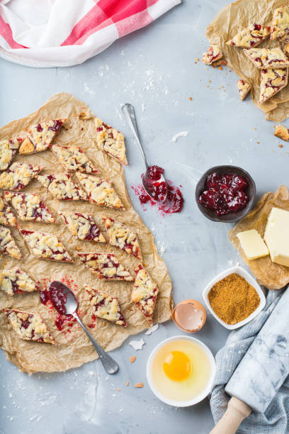 istock Homemade cake cookie bars with berry jam and ingredients 969572398