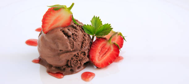 istock Chocolate ice cream with Strawberry on white background 969582074