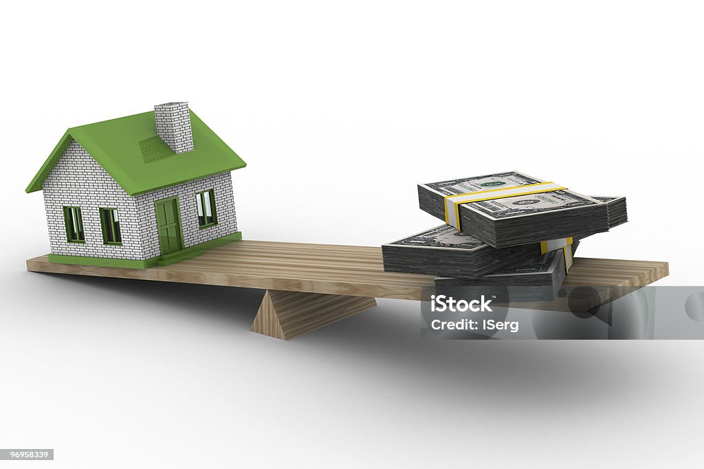 house and money on scales. Isolated 3D image  Accuracy Stock Photo