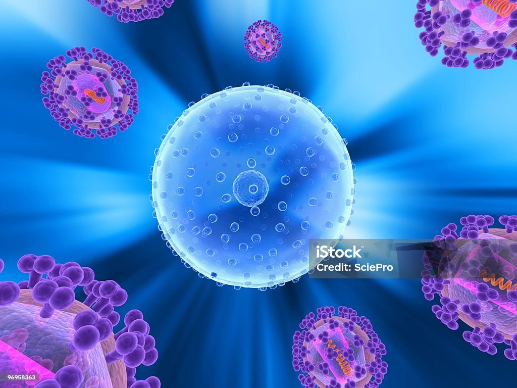 hi virus attacking cell AIDS Stock Photo