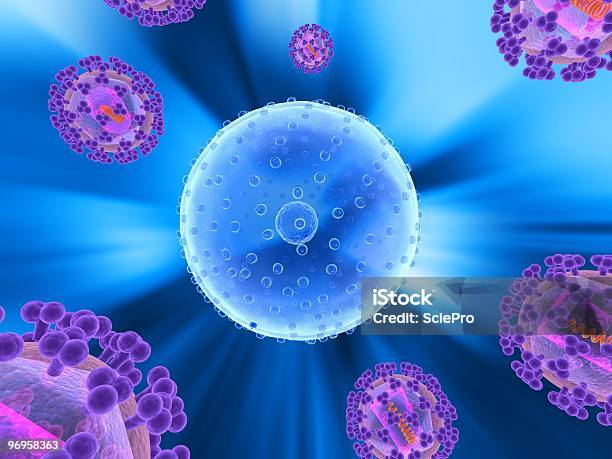 Hi Virus Attacking Cell Stock Photo - Download Image Now - AIDS, Biological Cell, Biology