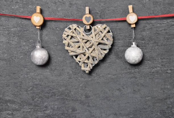 istock Background with Christmas tree decorations and wooden pegs 969584060