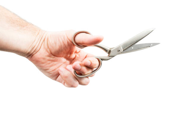 Large Scissors In Male Hand Stock Photo - Download Image Now - Scissors,  Hand, Holding - iStock