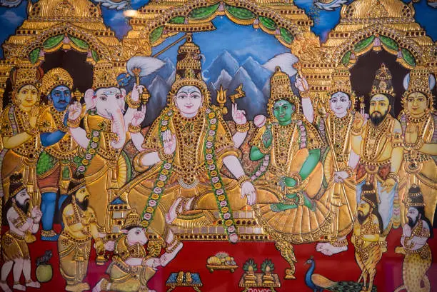 Tanjore Painting is one of the most popular forms of classical South Indian painting. Dense composition, surface richness and vibrant colors of Indian Thanjavur Paintings distinguish them from  other