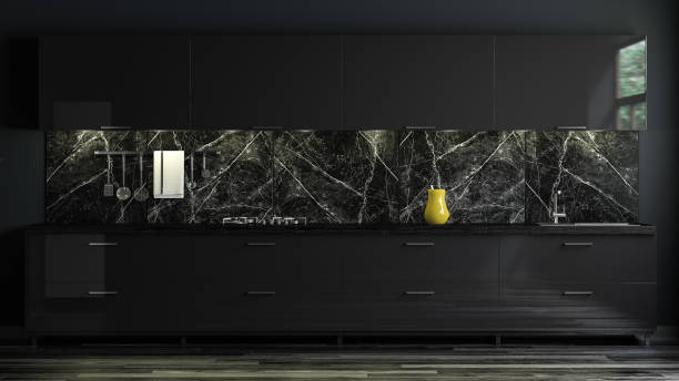 Black Modern Kitchen Interior stock photo