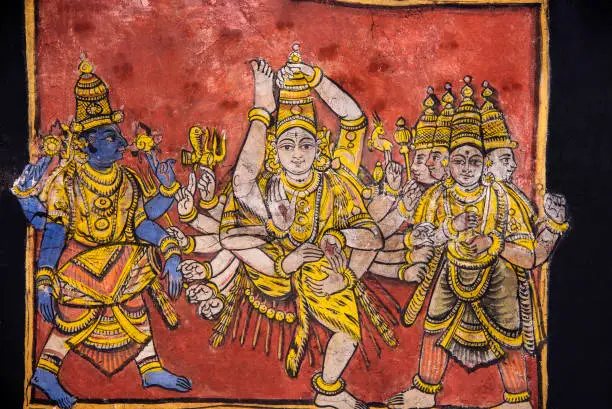 Paintings on the ceiling, Brihadishvara Temple, an UNESCO World Heritage Site known as the Great Living Chola Temples, Thanjavur, Tamil Nadu, India