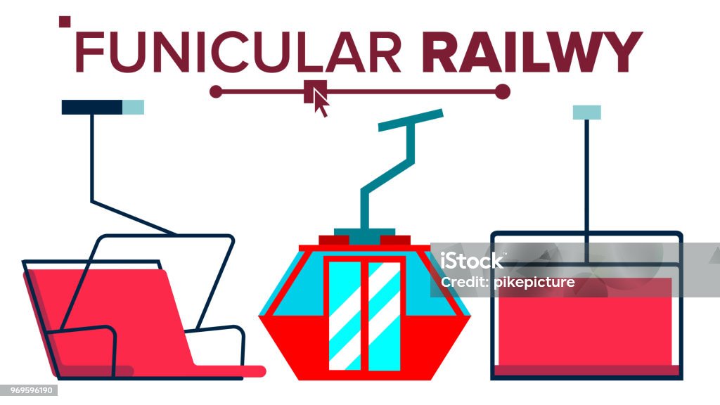 Funiclari Funicular Vector Mountain Railway Ski Cable Car Isolated Flat ...
