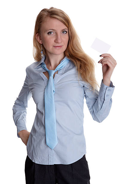 istock Business woman shows empty  card 96960223