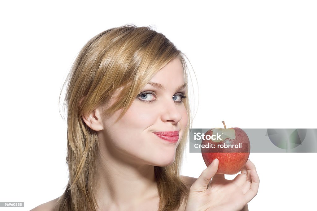 Frau hält einen roten Apfel wurde in bitten - Lizenzfrei Abnehmen Stock-Foto