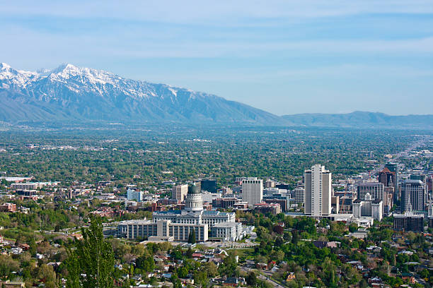 salt lake city - temple mormonism salt lake city temple square fotografías e imágenes de stock