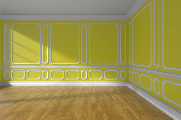 istock Empty yellow room with molding and parquet floor 969614320