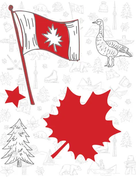 Vector illustration of Canada Day Invitation Template With Doodled Elements